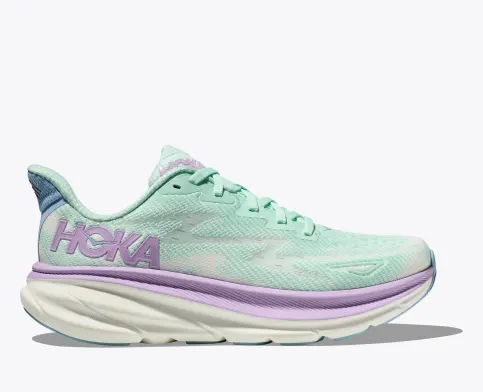 Hoka Women’s Clifton 9 Athletic Shoes-Sunlit Ocean/Lilac Mist **Wide Width**