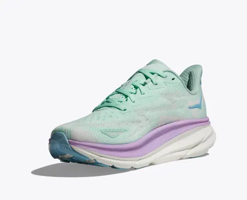 Hoka Women’s Clifton 9 Athletic Shoes-Sunlit Ocean/Lilac Mist **Wide Width**