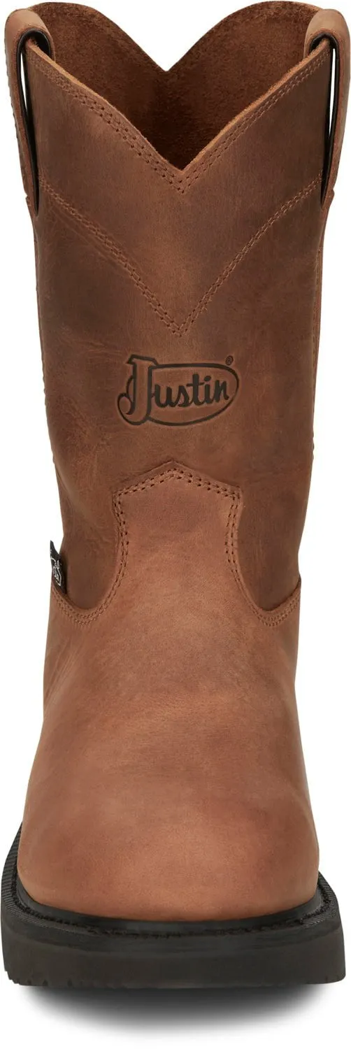 Justin Mens Round-Up Aged Bark Brown Leather Work Boots