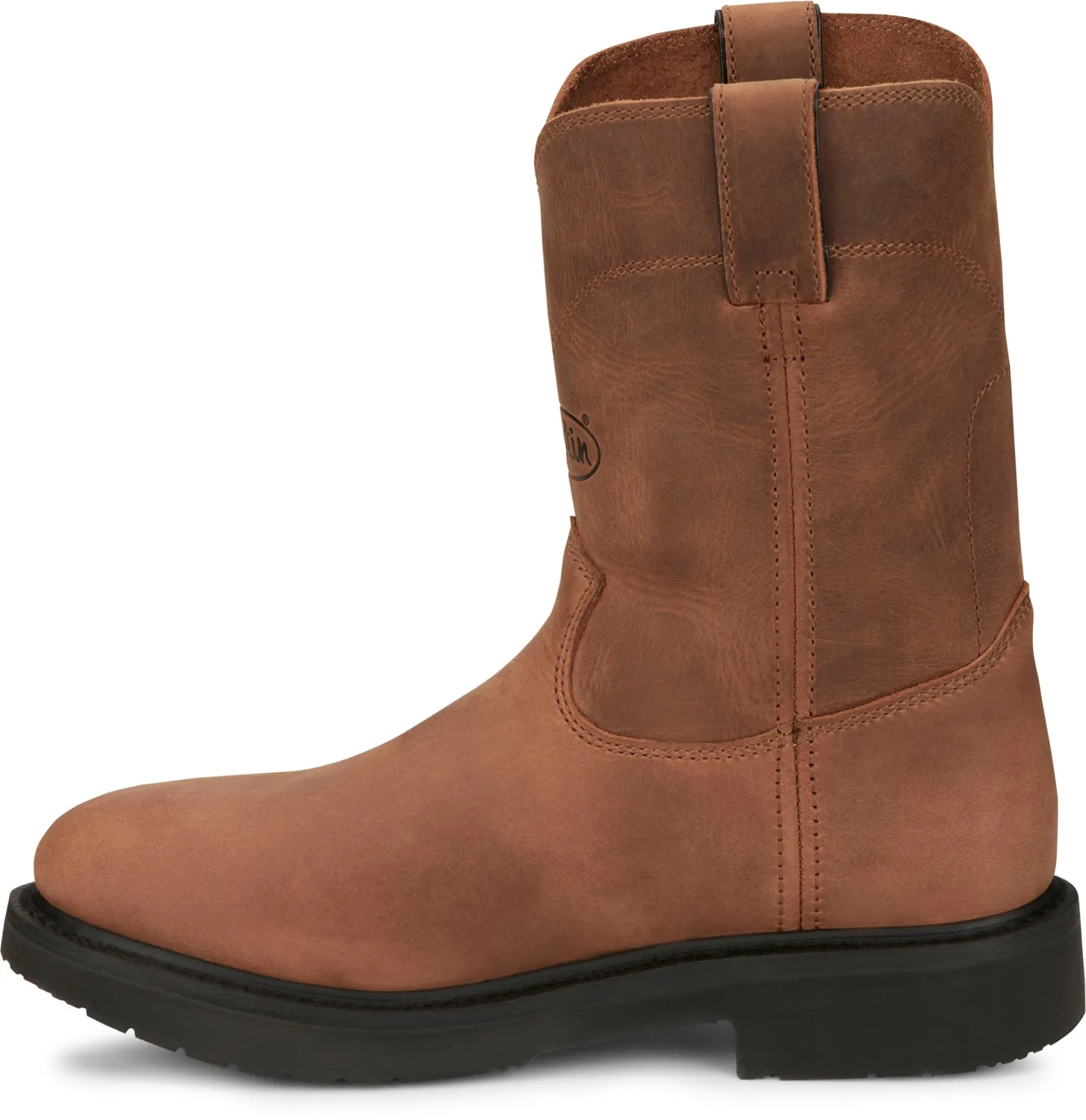 Justin Mens Round-Up Aged Bark Brown Leather Work Boots