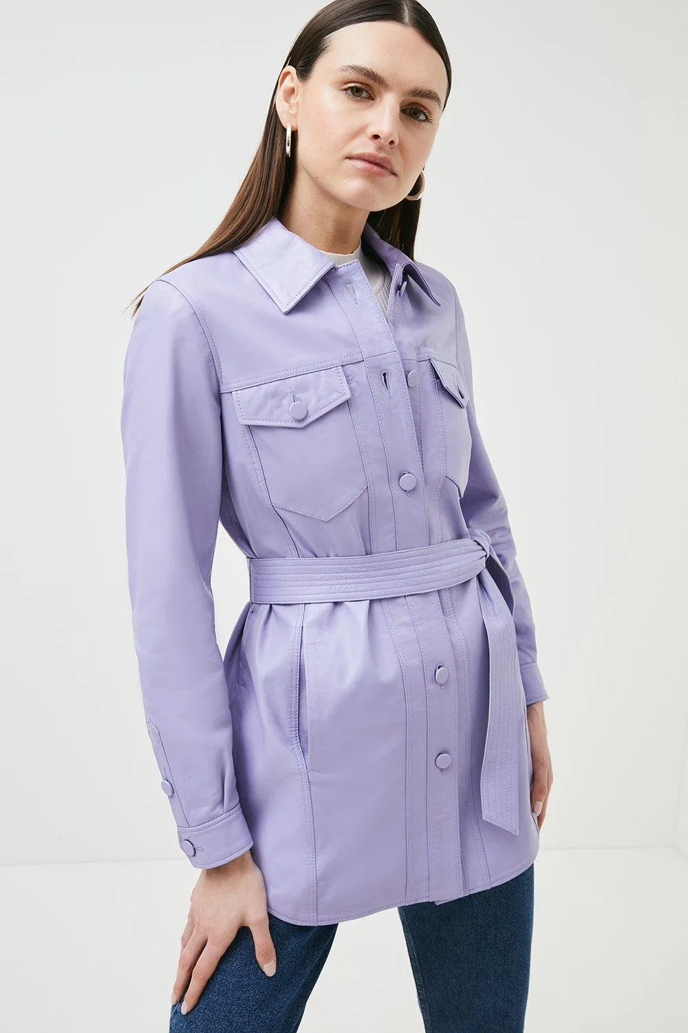 Leather Belted Shacket | Karen Millen