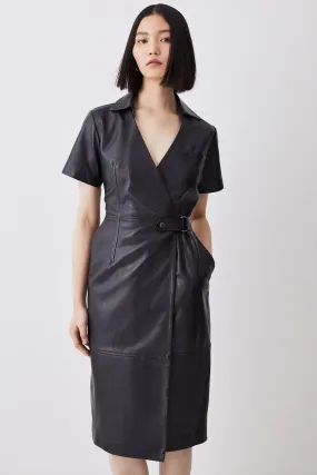 Leather Collared Midi Dress | Karen Millen