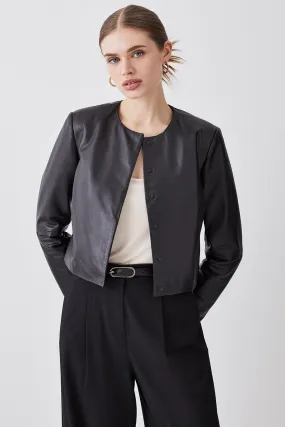 Leather Cropped Jacket | Karen Millen