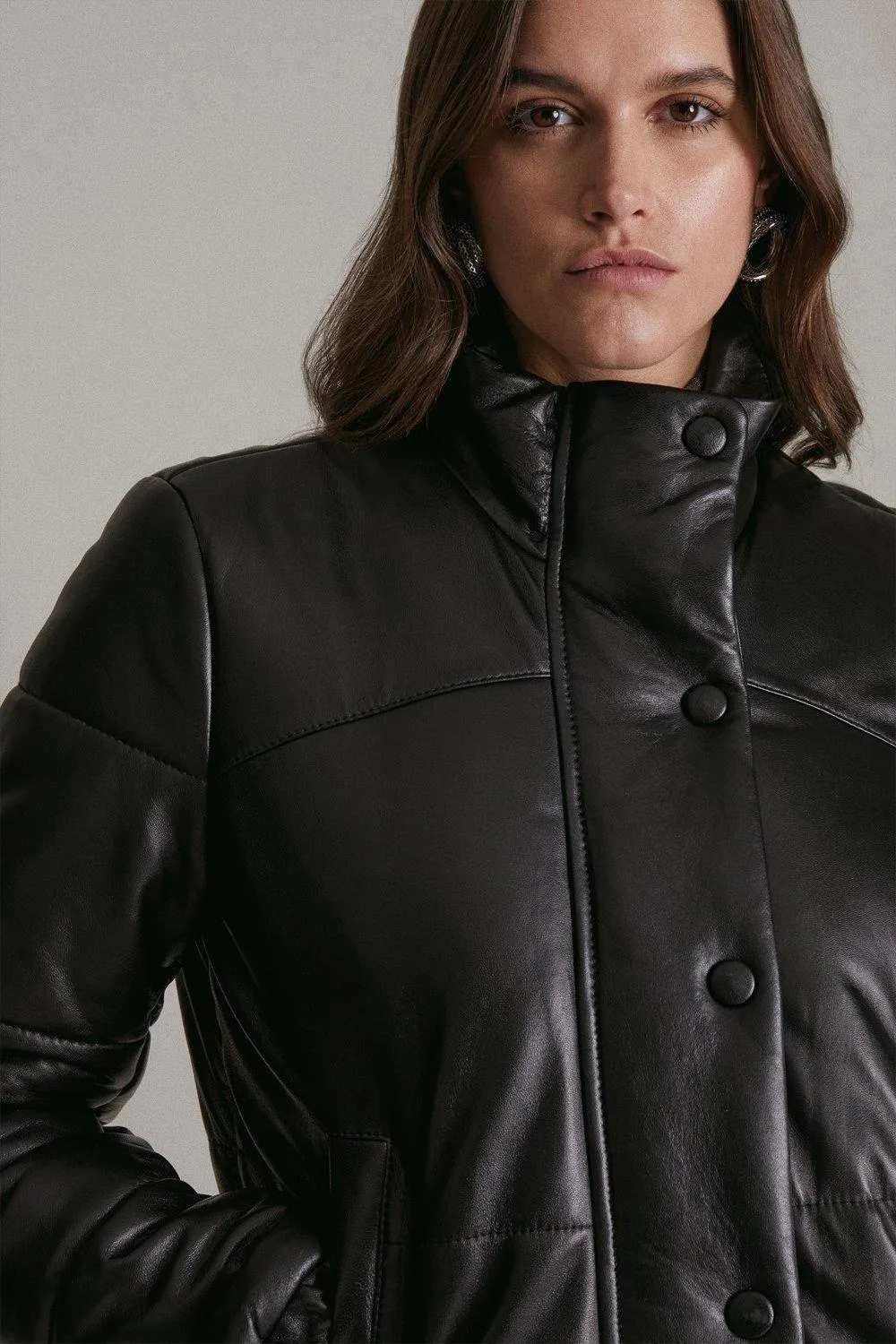 Leather Padded Puffer Jacket | Karen Millen