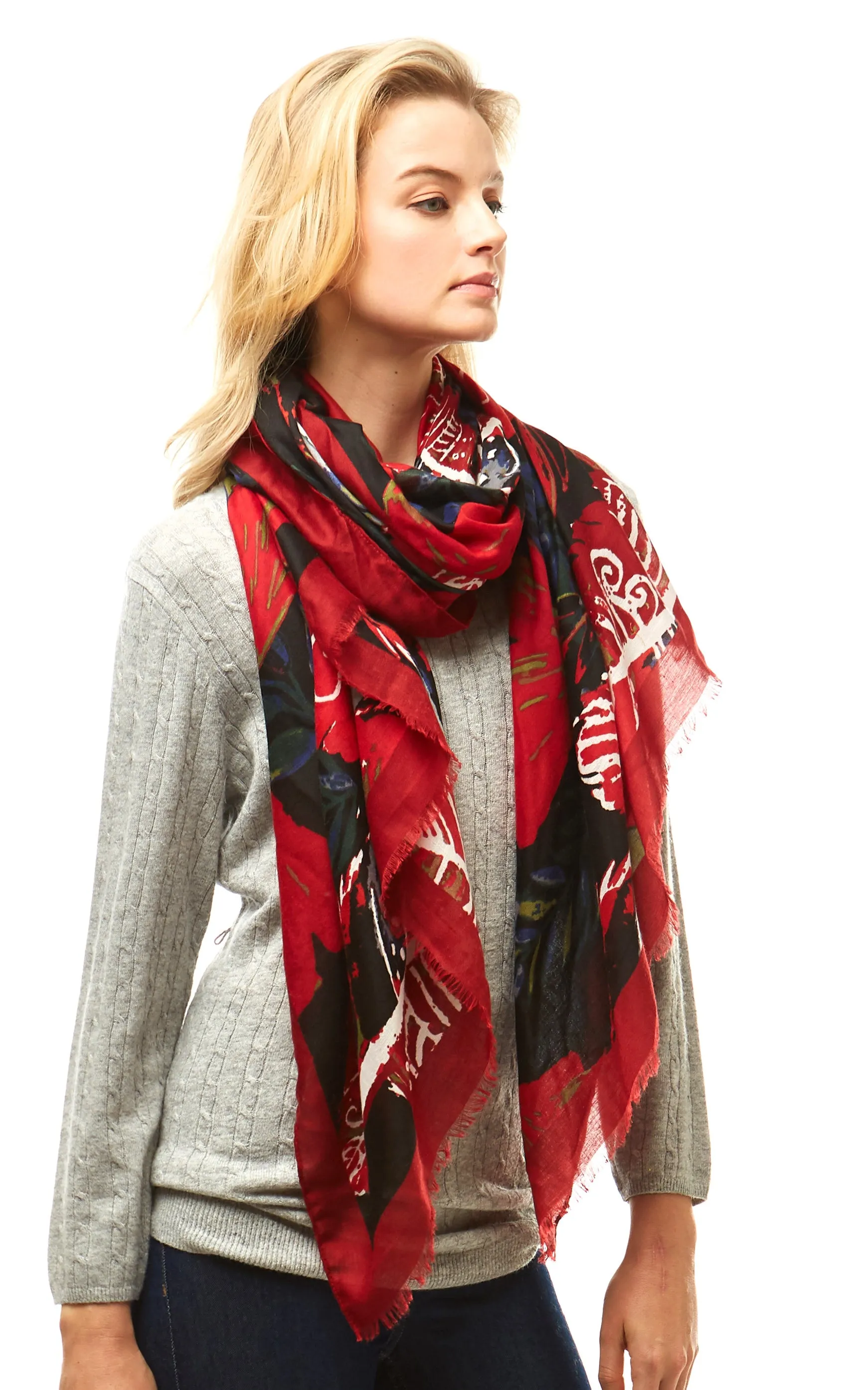 LOF977 Multi Color Leaves Print Oblong Scarf