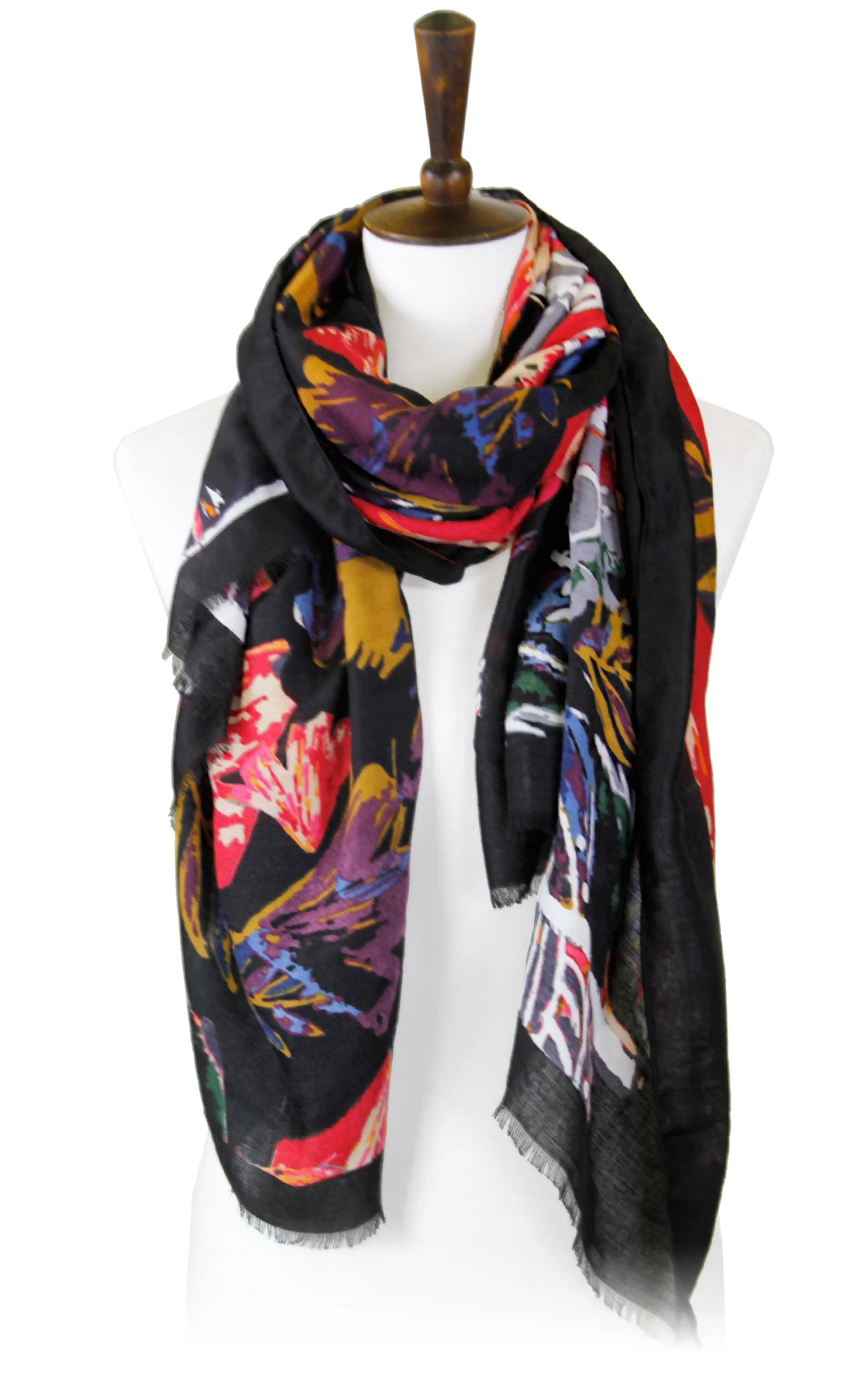 LOF977 Multi Color Leaves Print Oblong Scarf