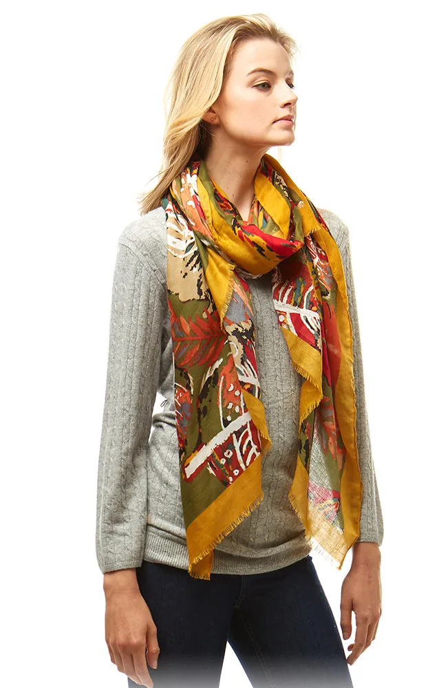 LOF977 Multi Color Leaves Print Oblong Scarf