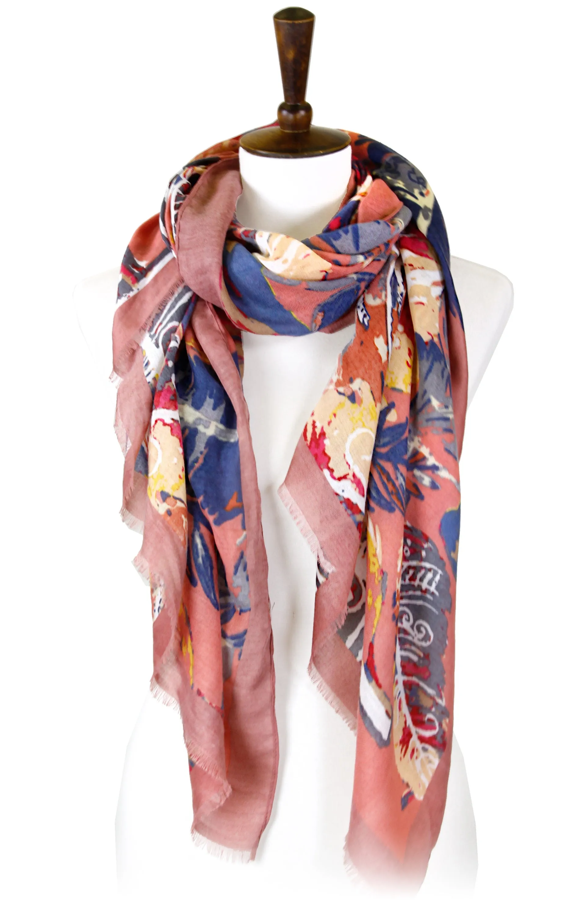 LOF977 Multi Color Leaves Print Oblong Scarf