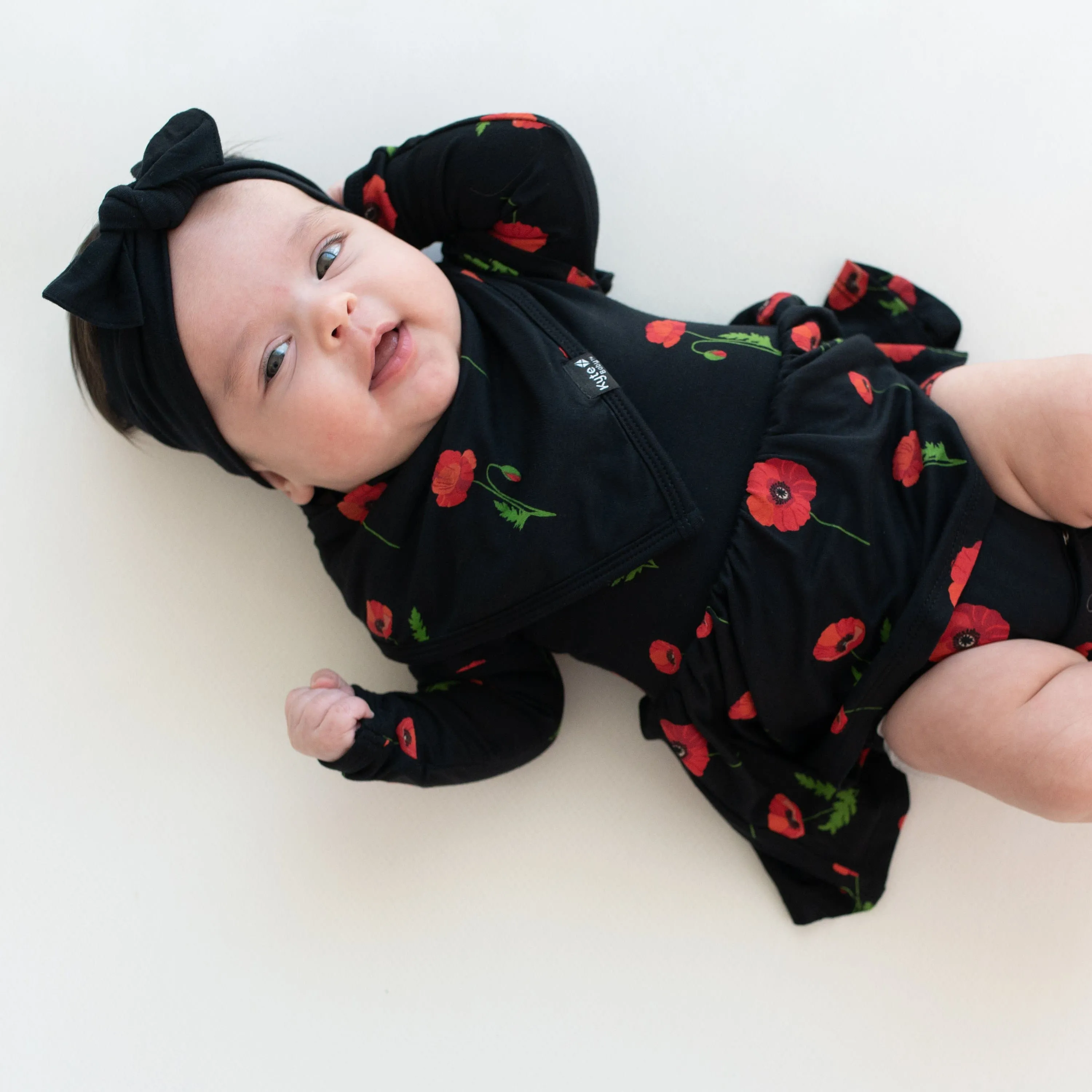 Long Sleeve Twirl Bodysuit Dress in Midnight Poppies