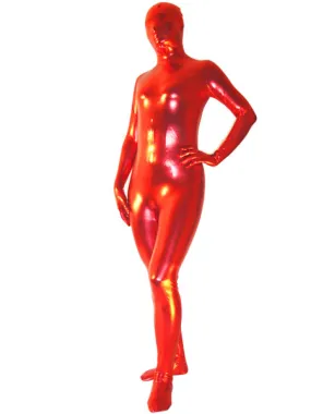 Morph Suit Red Shiny Metallic Fabric Zentai Suit Unisex Full Body Suit