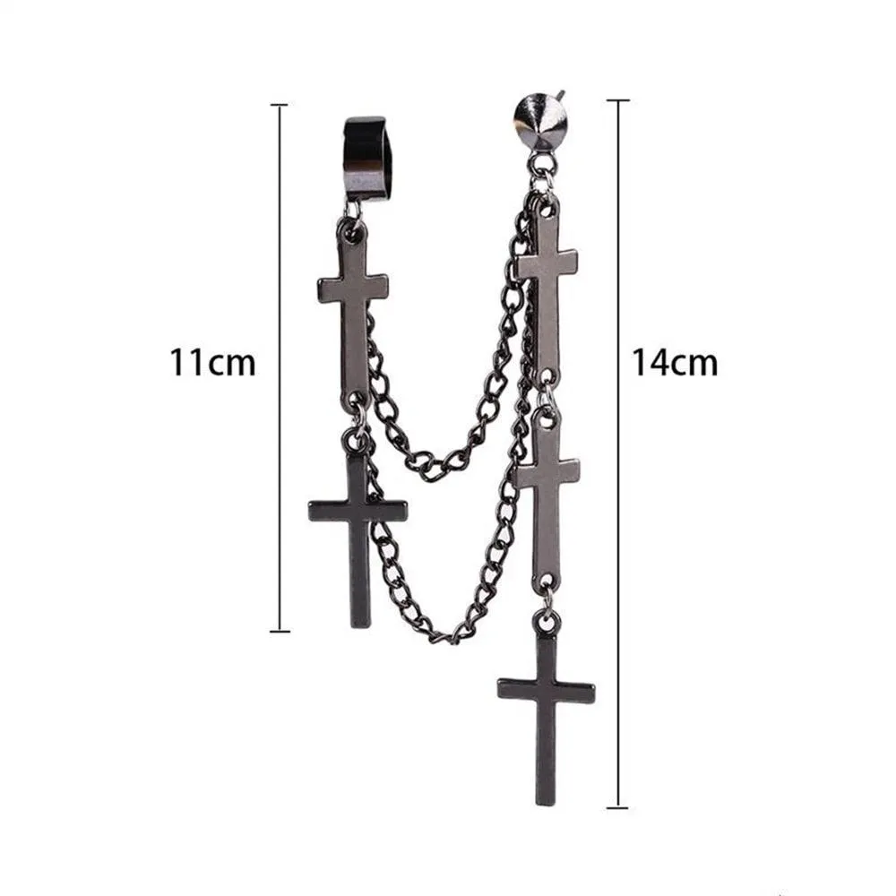 Multi Layered Cross Chain Dangle Drop Earring