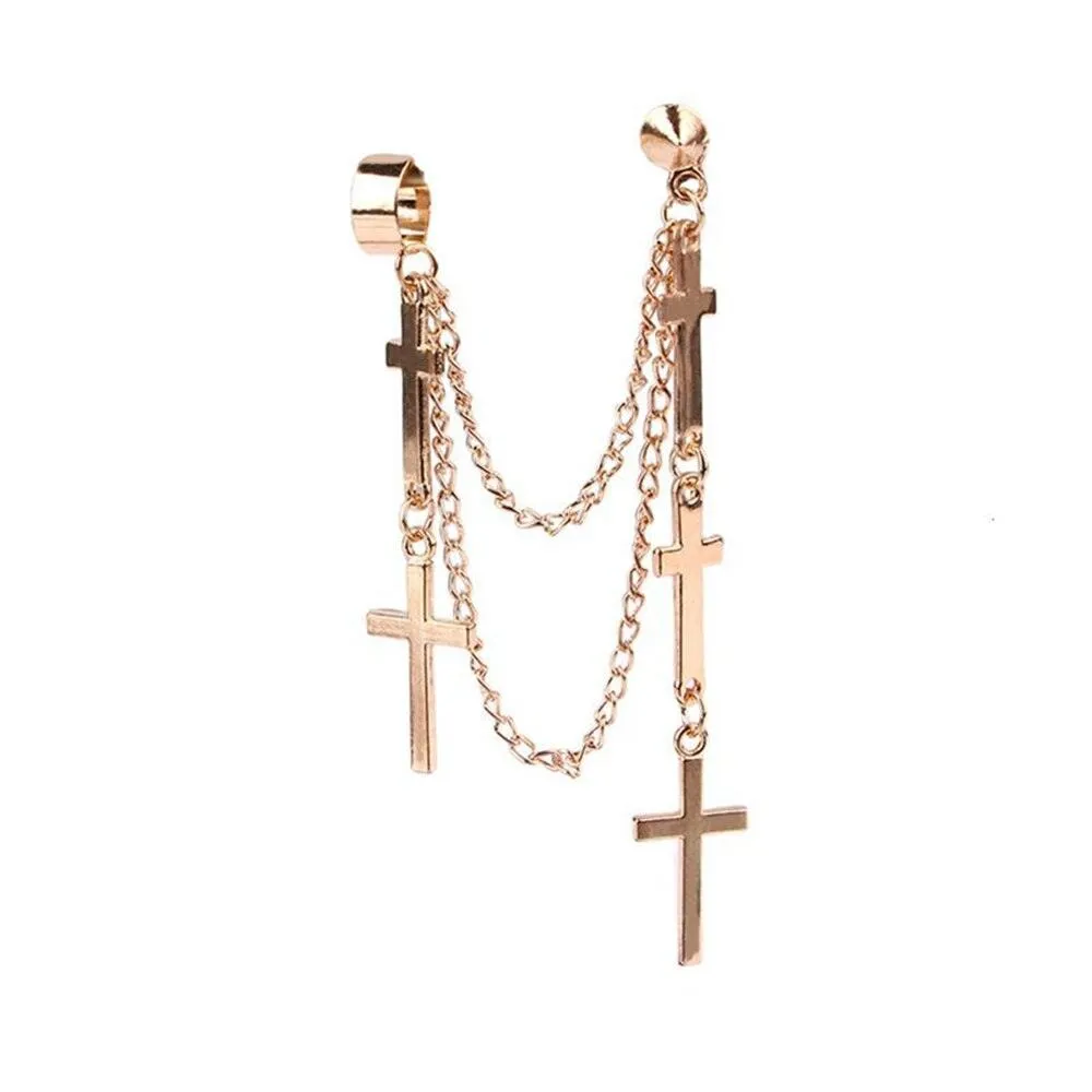 Multi Layered Cross Chain Dangle Drop Earring