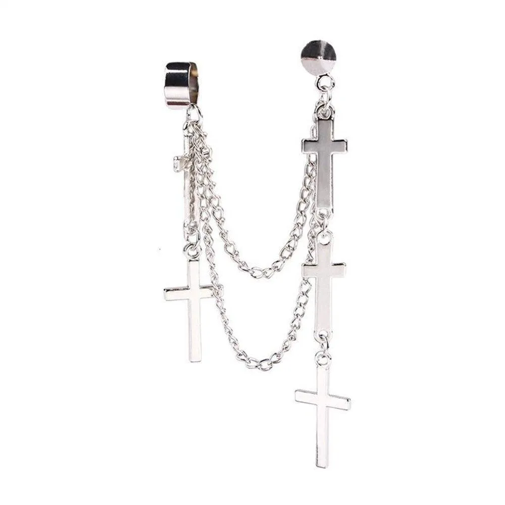 Multi Layered Cross Chain Dangle Drop Earring