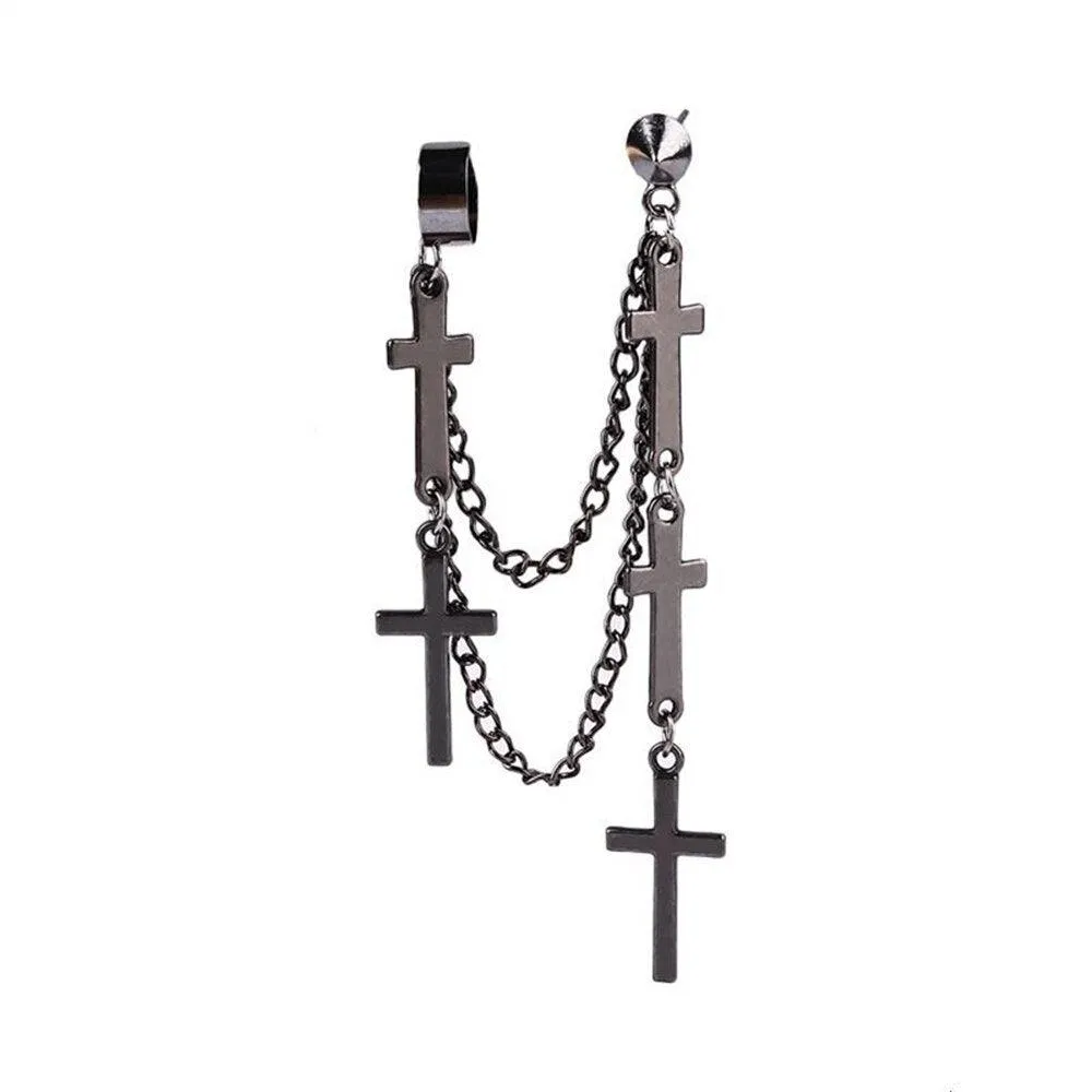 Multi Layered Cross Chain Dangle Drop Earring