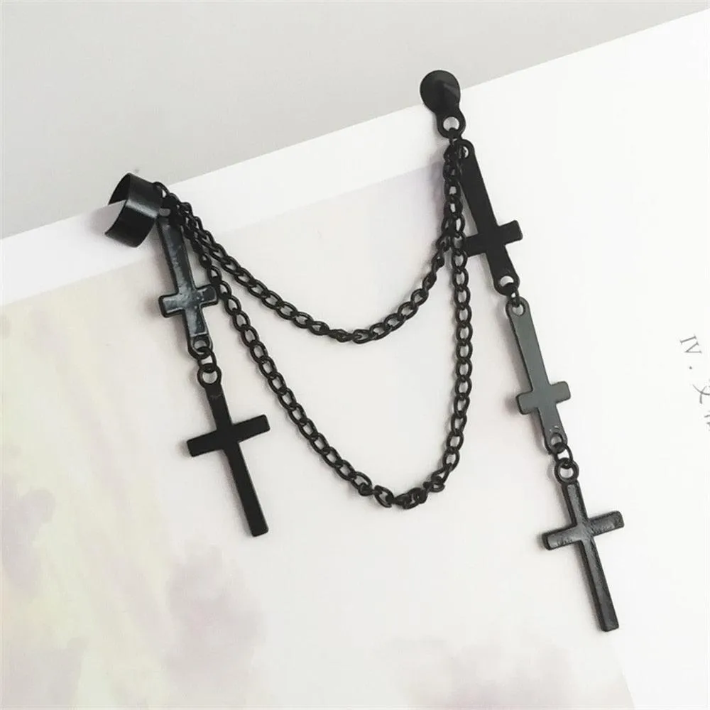 Multi Layered Cross Chain Dangle Drop Earring