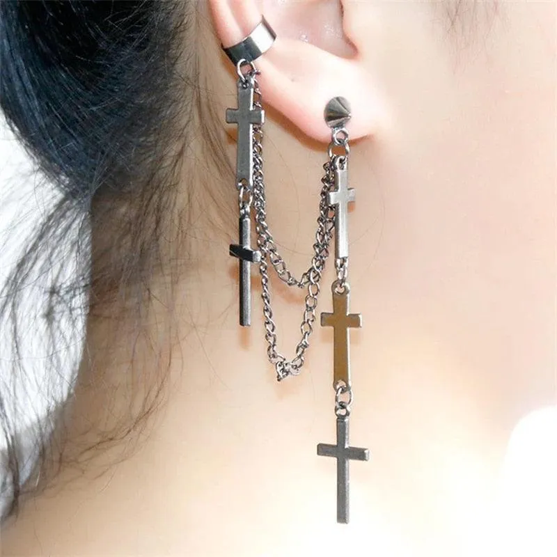 Multi Layered Cross Chain Dangle Drop Earring