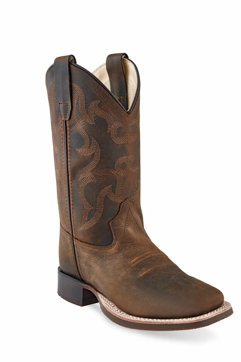 Old West Brown Youth Boys Leather Cowboy Boots