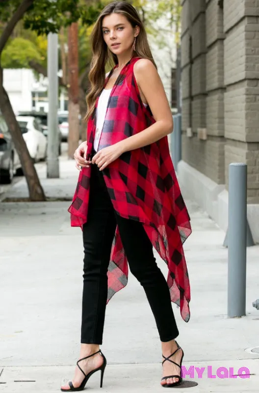 Open Front Cardigan (Black/Red Plaid)