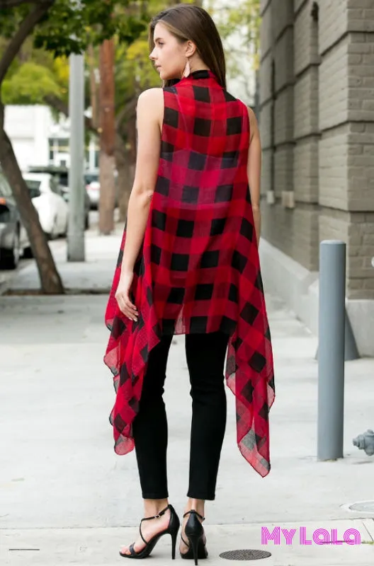 Open Front Cardigan (Black/Red Plaid)