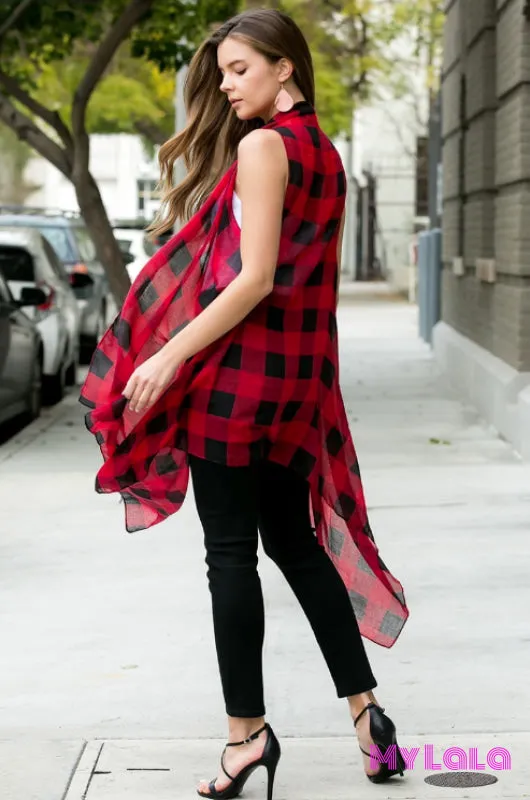 Open Front Cardigan (Black/Red Plaid)