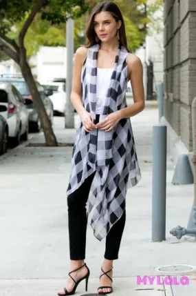 Open Front Cardigan (Black/White Plaid)