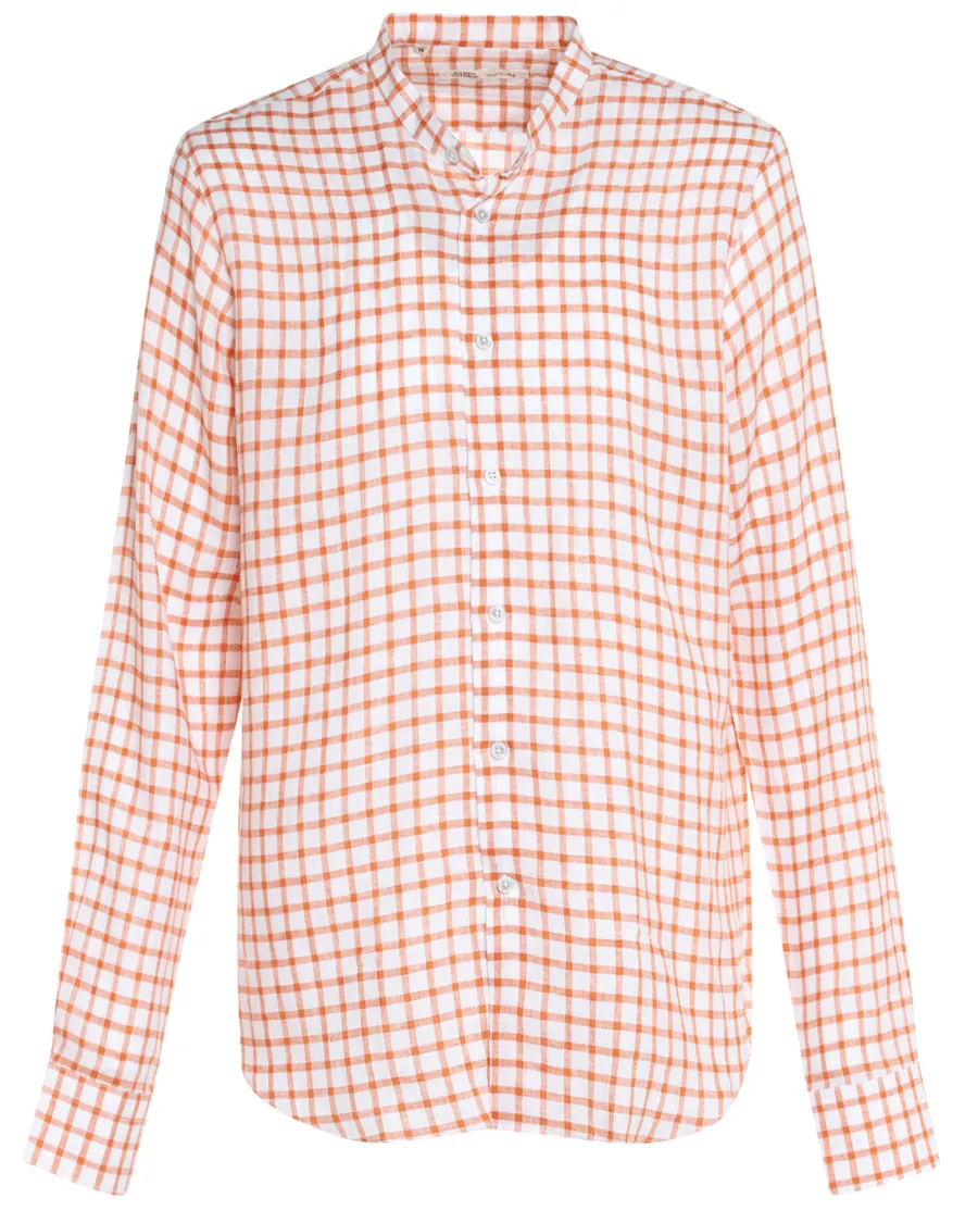 Orange and White Linen Checked Sportshirt