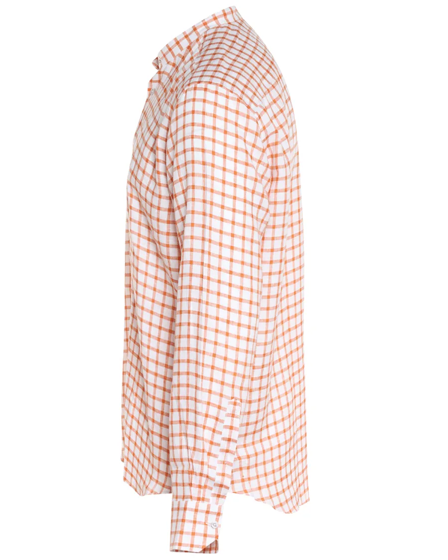 Orange and White Linen Checked Sportshirt