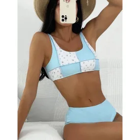 Patchwork Bandeau Style Bra Low Waist Solid Color Thong Bikini Swimsuit