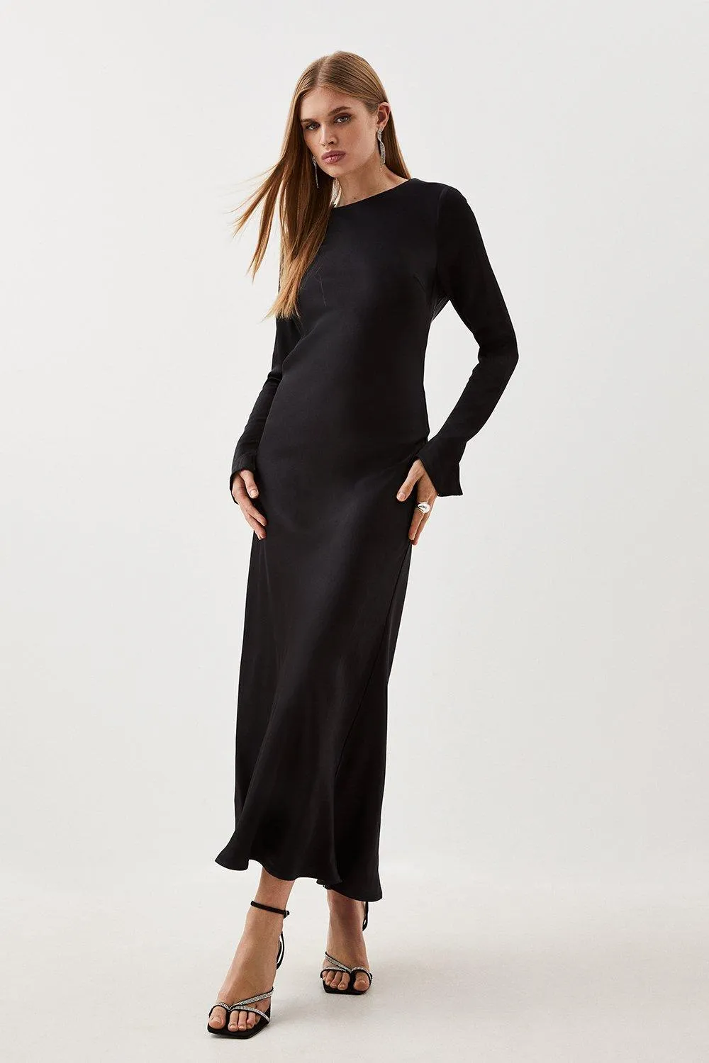 Petite Viscose Satin Long Sleeve Maxi Dress | Karen Millen