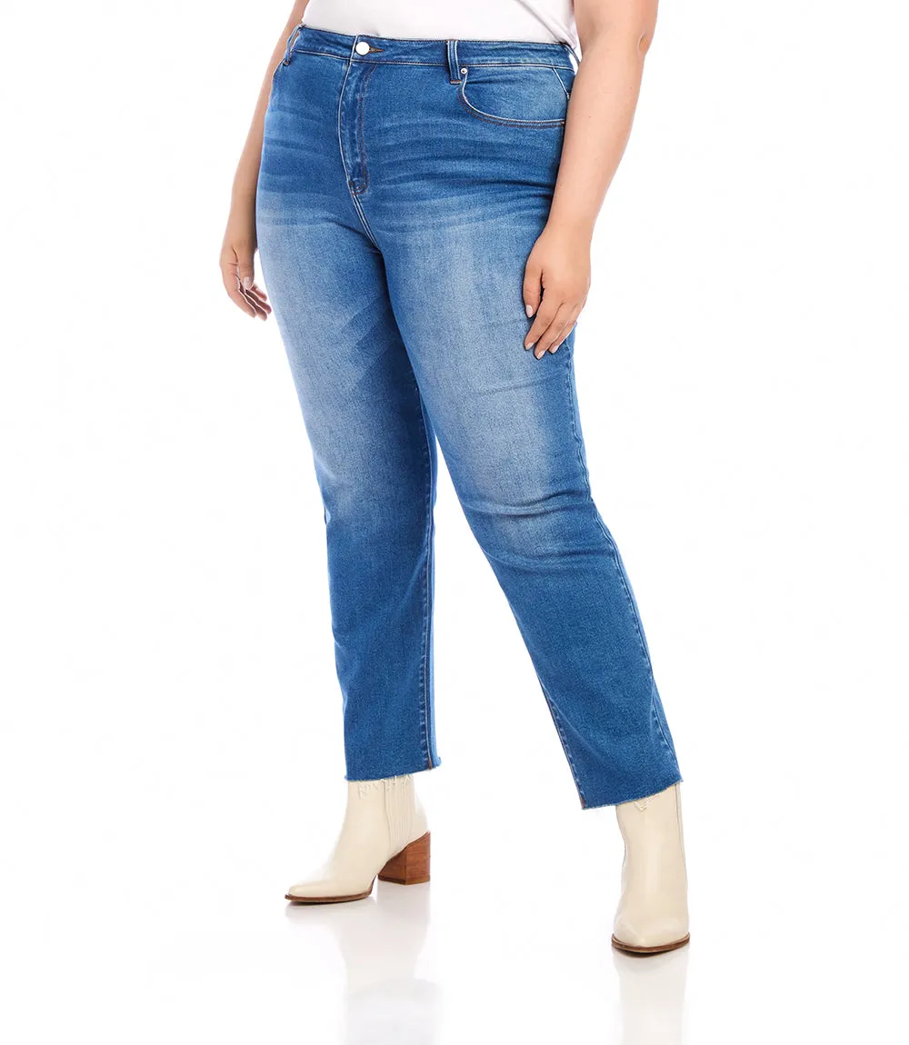 Plus Size Raw Hem Straight Jeans