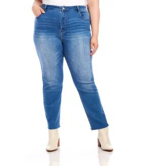 Plus Size Raw Hem Straight Jeans