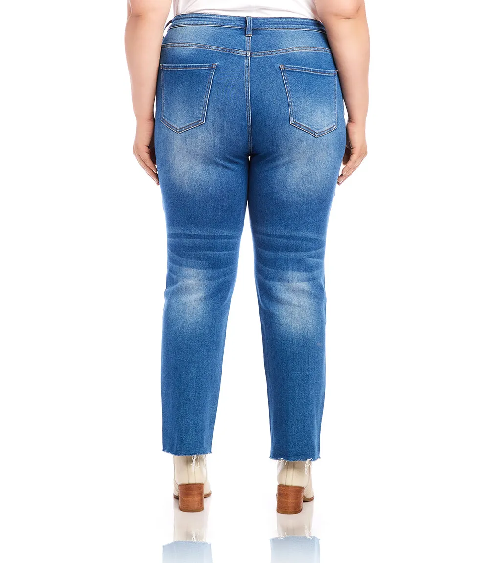 Plus Size Raw Hem Straight Jeans