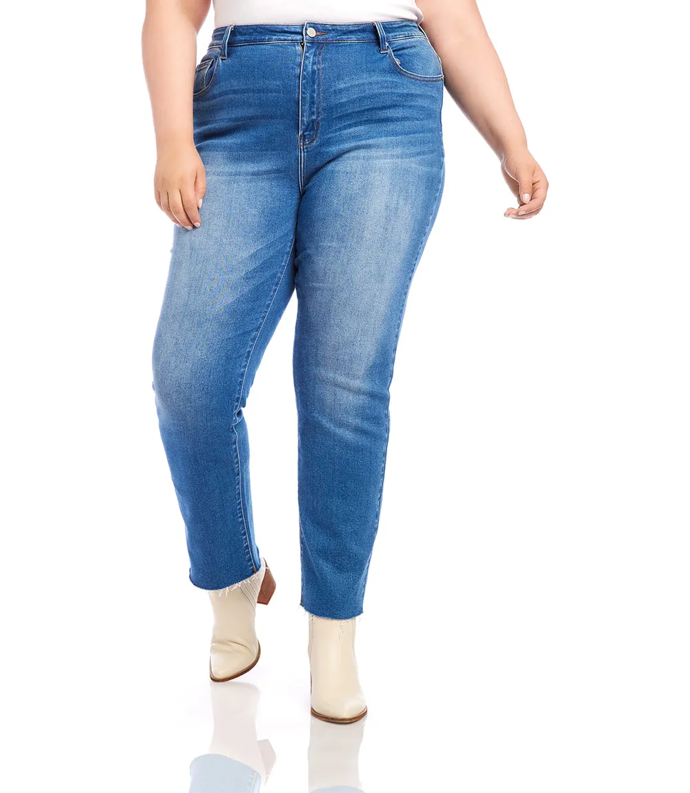 Plus Size Raw Hem Straight Jeans