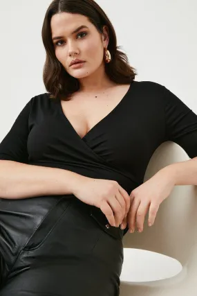 Plus Size Viscose Blend Jersey Wrap Short Sleeve Top | Karen Millen