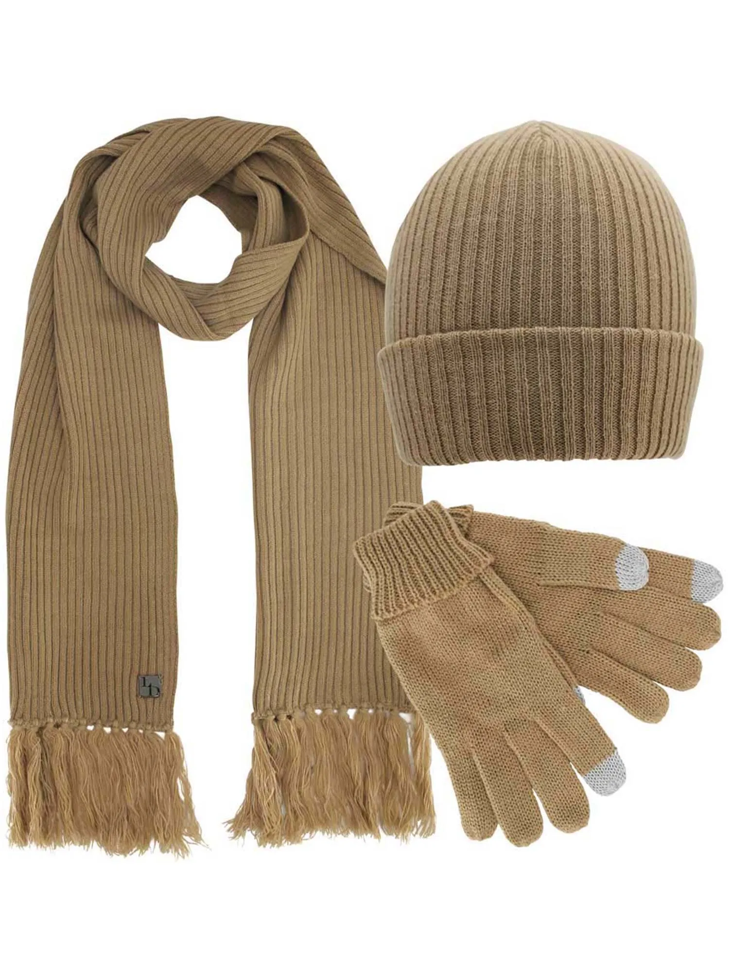 Ribbed Knit Men's 3 Piece Hat Scarf & Texting Gloves Set