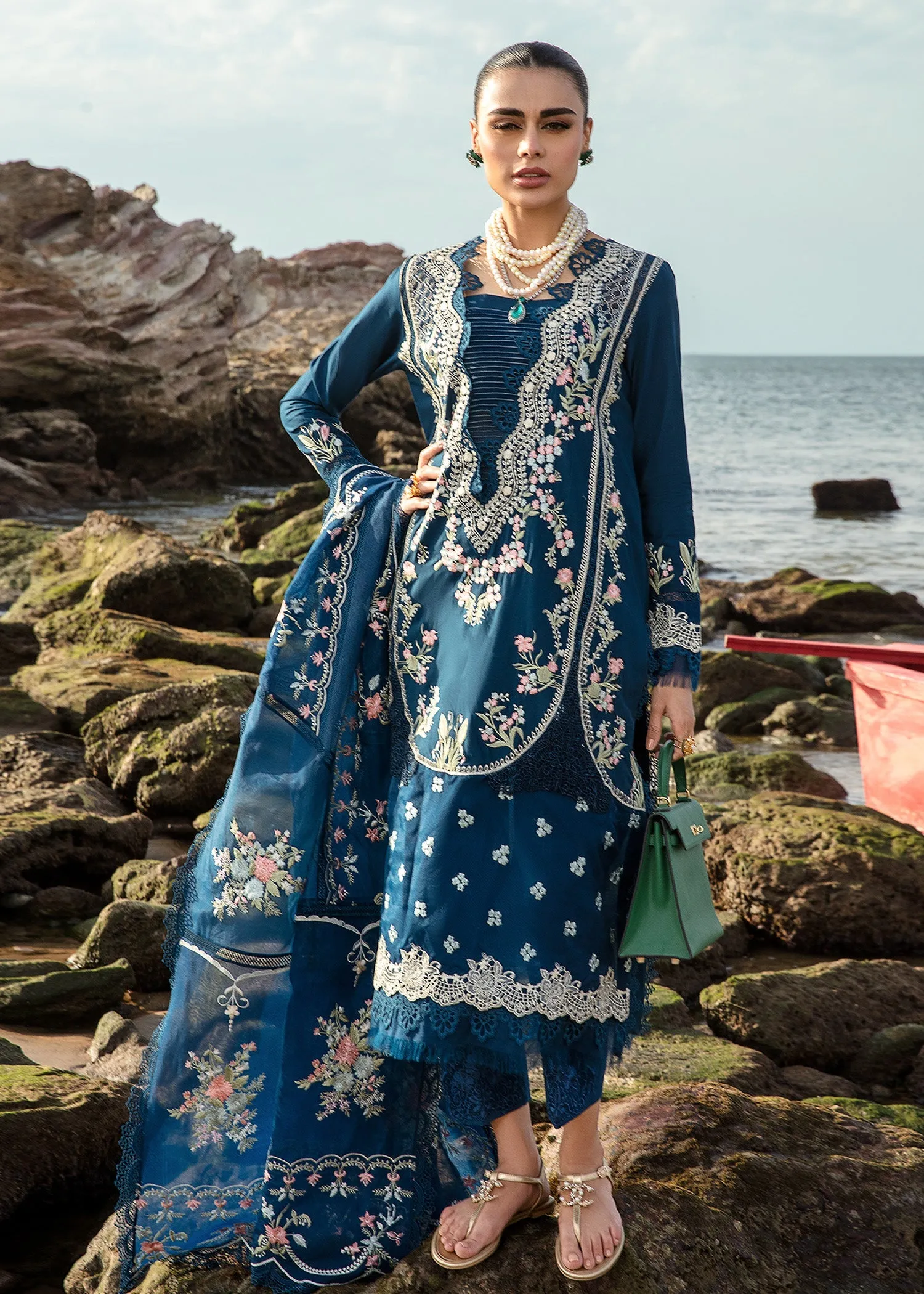 Saira Shakira Embroidered Lawn Unstitched 3Pc Suit D-01B Lolita - Lapis