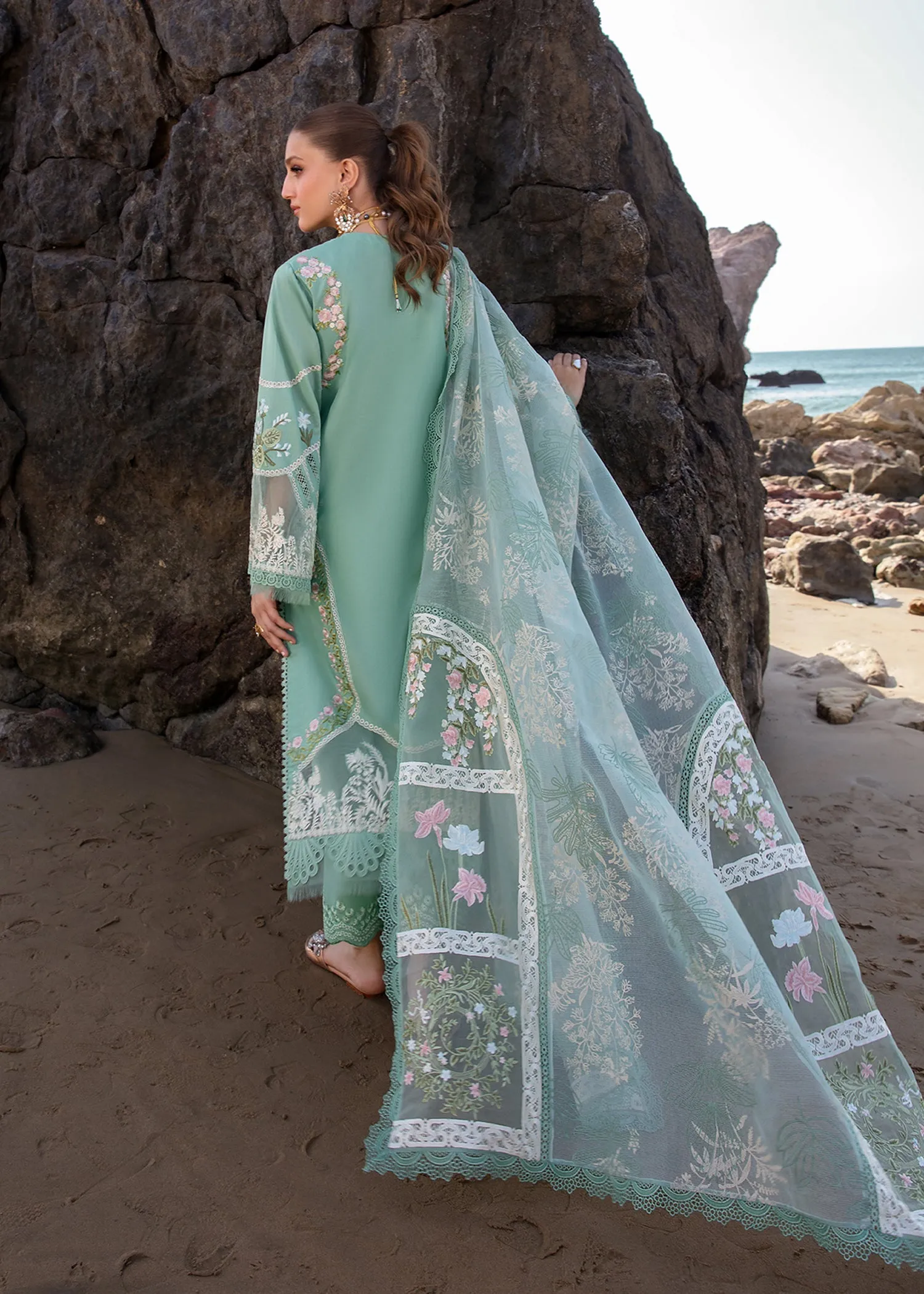 Saira Shakira Embroidered Lawn Unstitched 3Pc Suit D-06A Winds of Eden - Jade