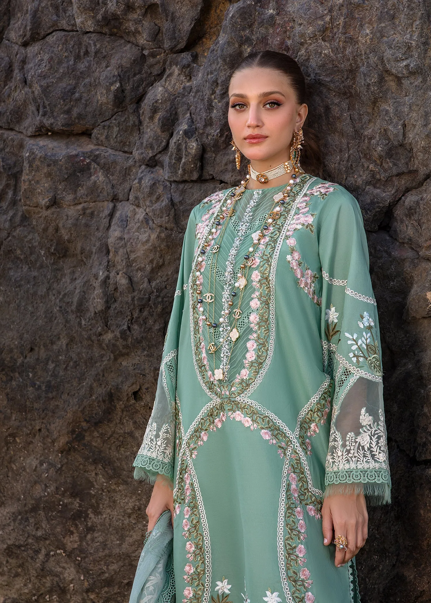 Saira Shakira Embroidered Lawn Unstitched 3Pc Suit D-06A Winds of Eden - Jade