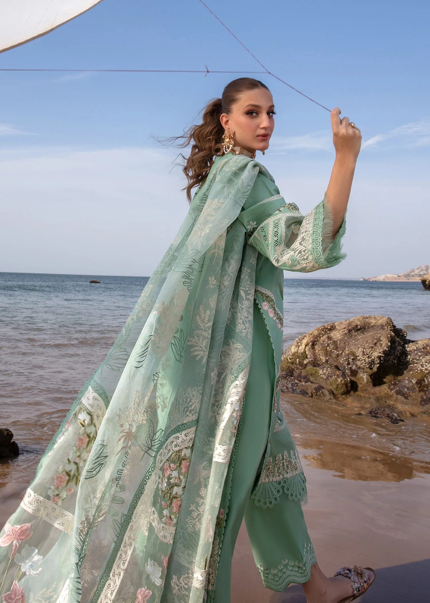 Saira Shakira Embroidered Lawn Unstitched 3Pc Suit D-06A Winds of Eden - Jade