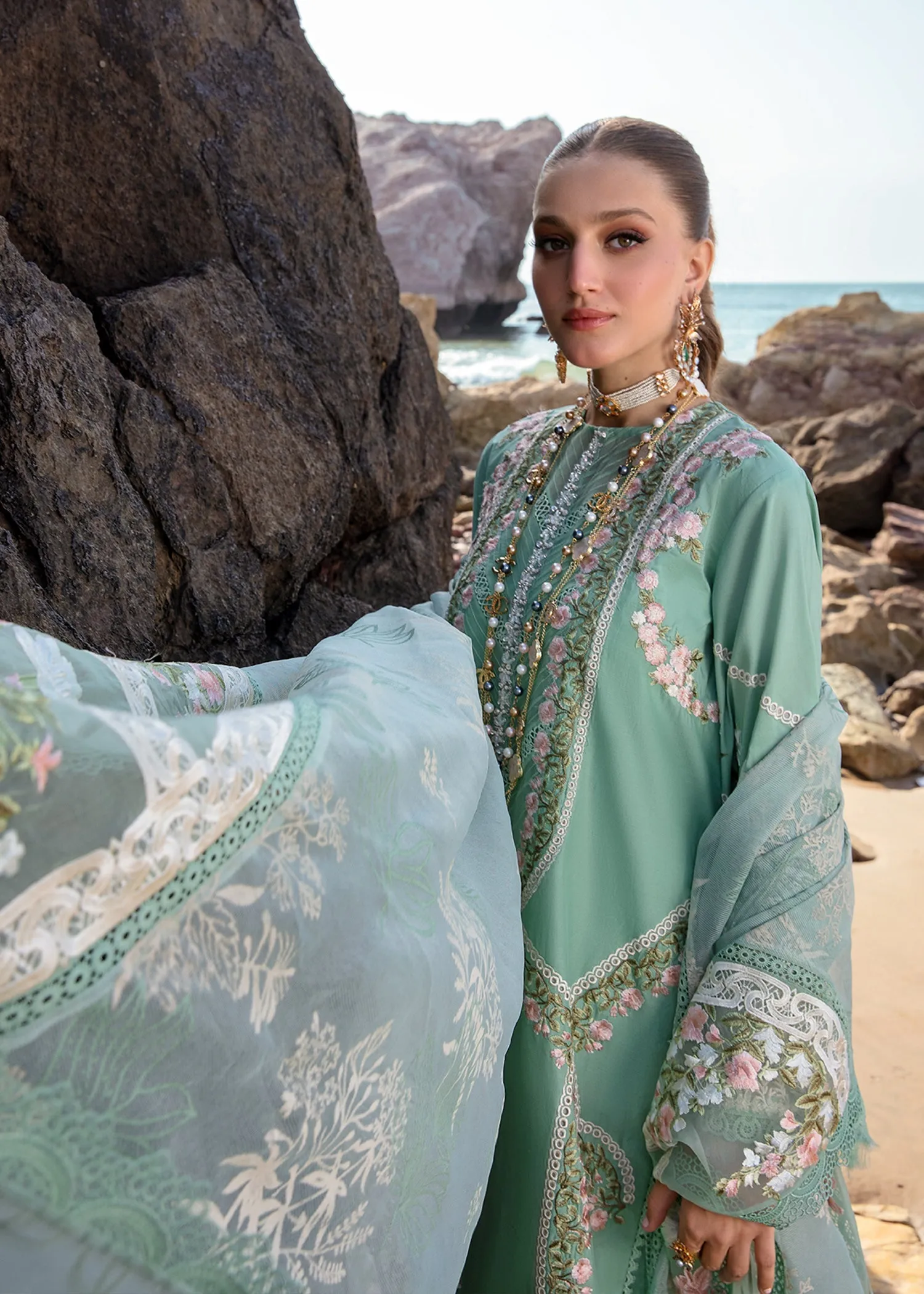 Saira Shakira Embroidered Lawn Unstitched 3Pc Suit D-06A Winds of Eden - Jade