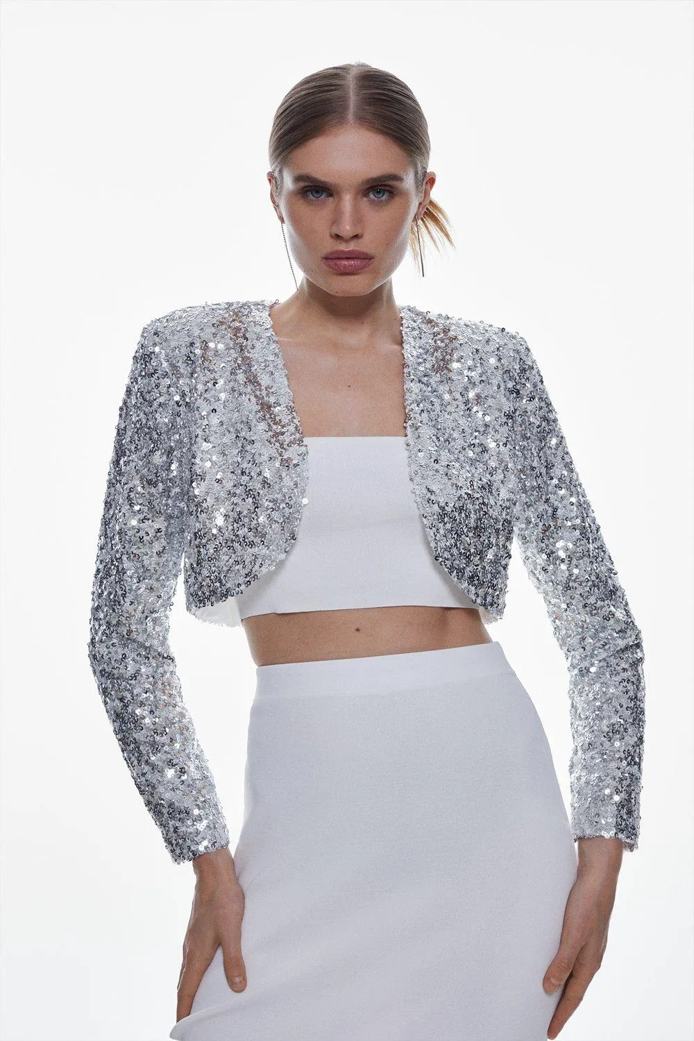 Sequin Cropped Jacket | Karen Millen