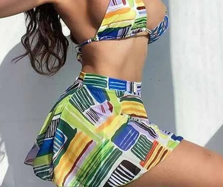 Sexy and Colorful Patchwork Pattern Printed Bikini Swimsuit for Women