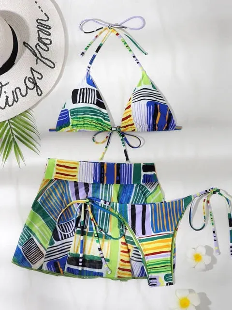 Sexy and Colorful Patchwork Pattern Printed Bikini Swimsuit for Women