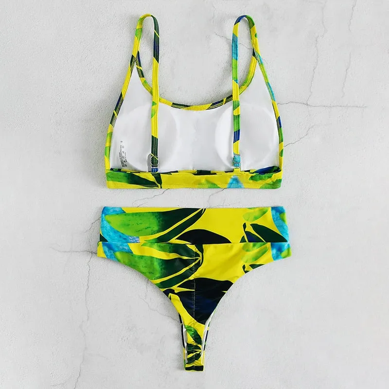 Sexy Vibrant Print Pattern Bandeau Style 2pcs Swimsuit for Women