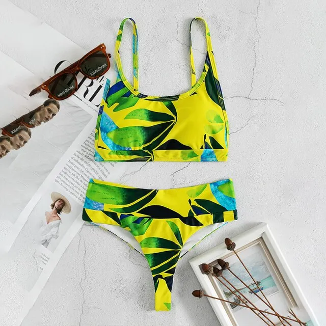 Sexy Vibrant Print Pattern Bandeau Style 2pcs Swimsuit for Women