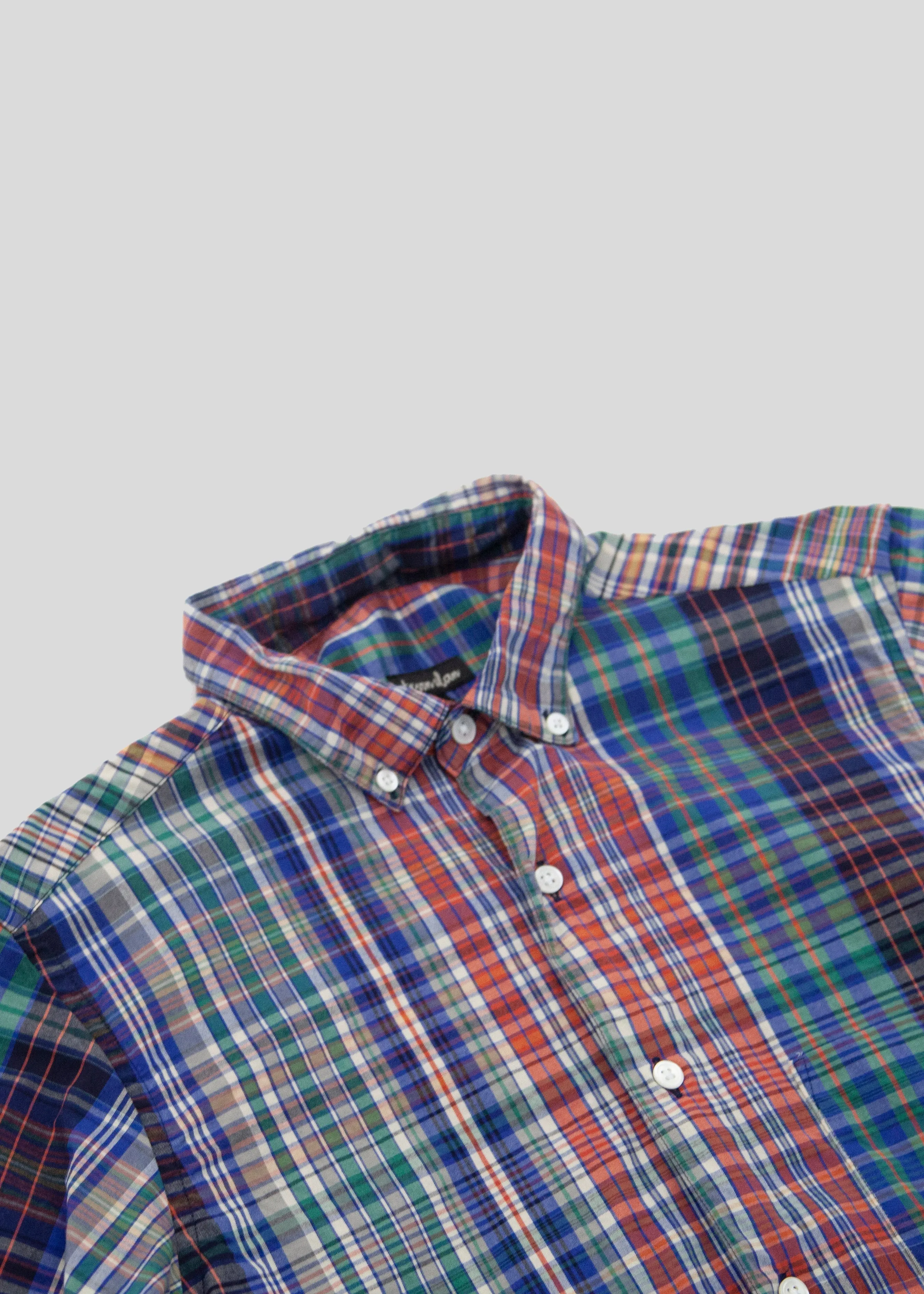 Short Sleeve Single Needle Shirt, Red Madras