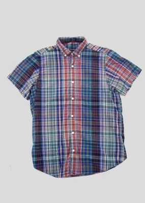 Short Sleeve Single Needle Shirt, Red Madras