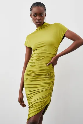 Slinky Jersey Ruched Asymmetric Midi Dress | Karen Millen