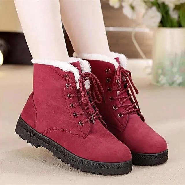 Snow boots 2019 warm fur plush Insole women winter boots square heels flock ankle boots women shoes lace-up winter shoes woman