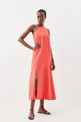 Tailored Linen Slit Detail Strappy Maxi Dress | Karen Millen